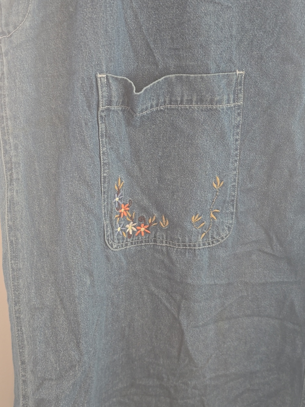 Vintage 90s Plus Size Denim Embroidery Floral Maxi Dress - Picture 3 of 8